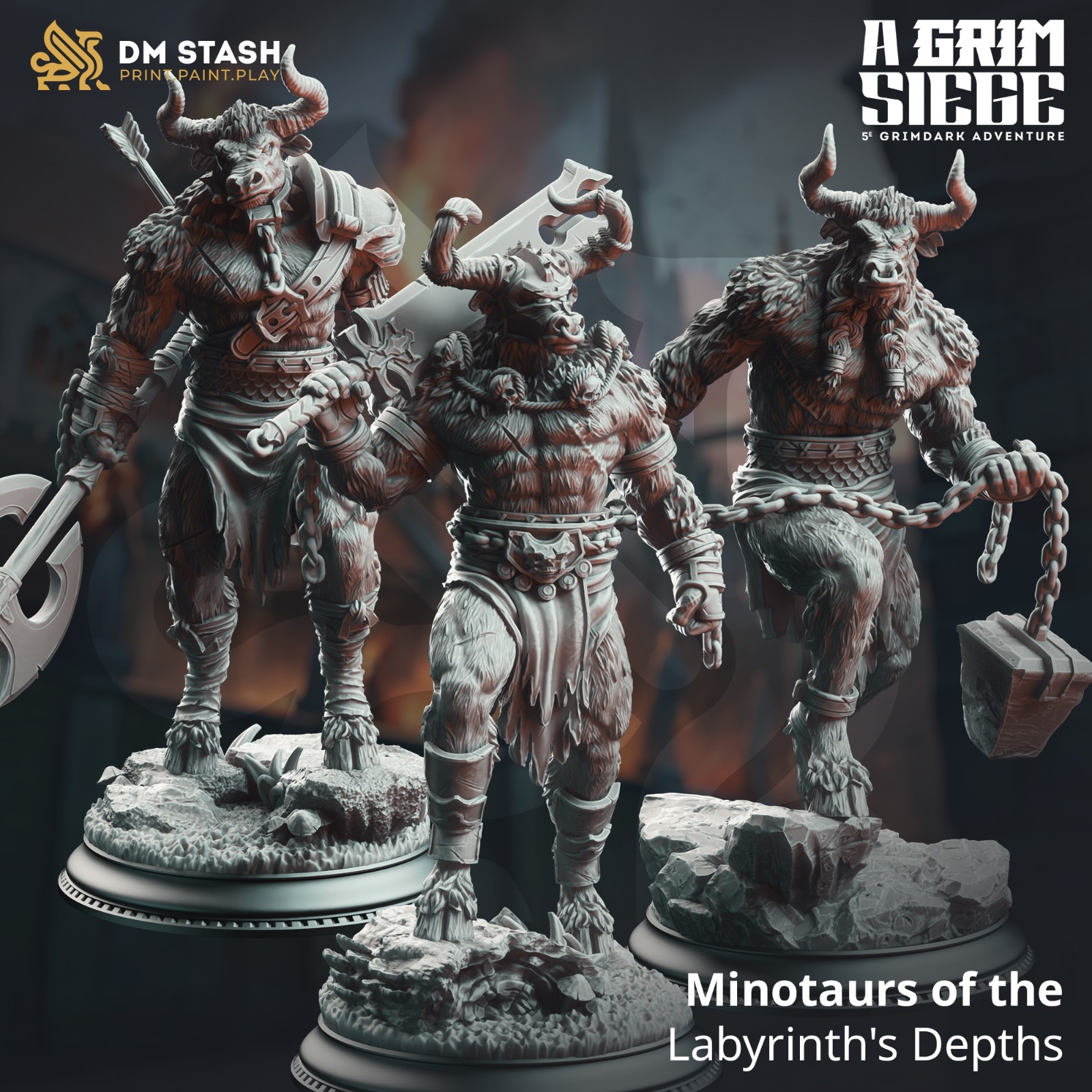 Dungeons & Dragons Beastfolk Fighters Miniature - Minotaurs - DnD RPG Wargames