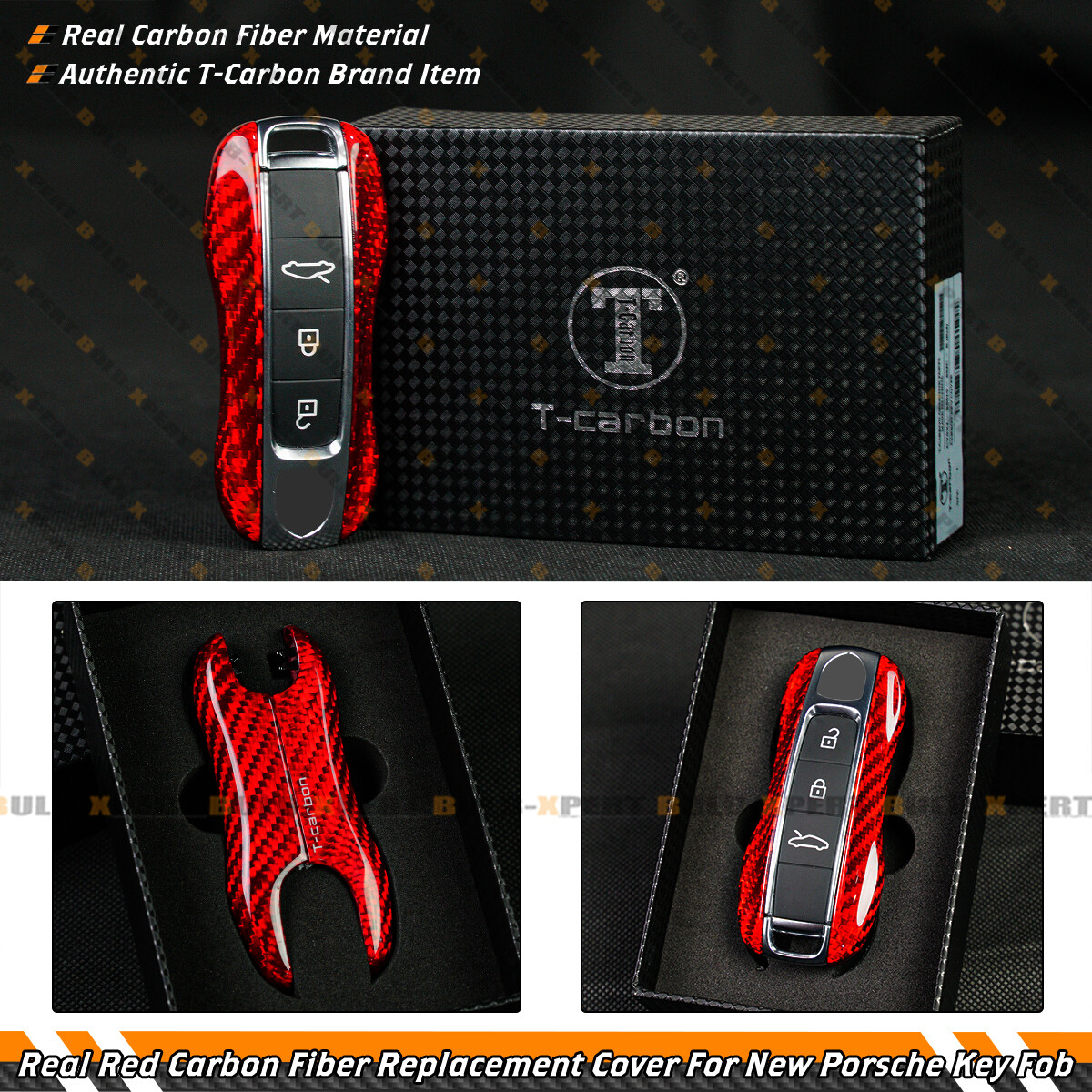 FOR PORSCHE REAL RED CARBON FIBER DIRECT REPLACEMENT KEY FOB REMOTE CASE COVER