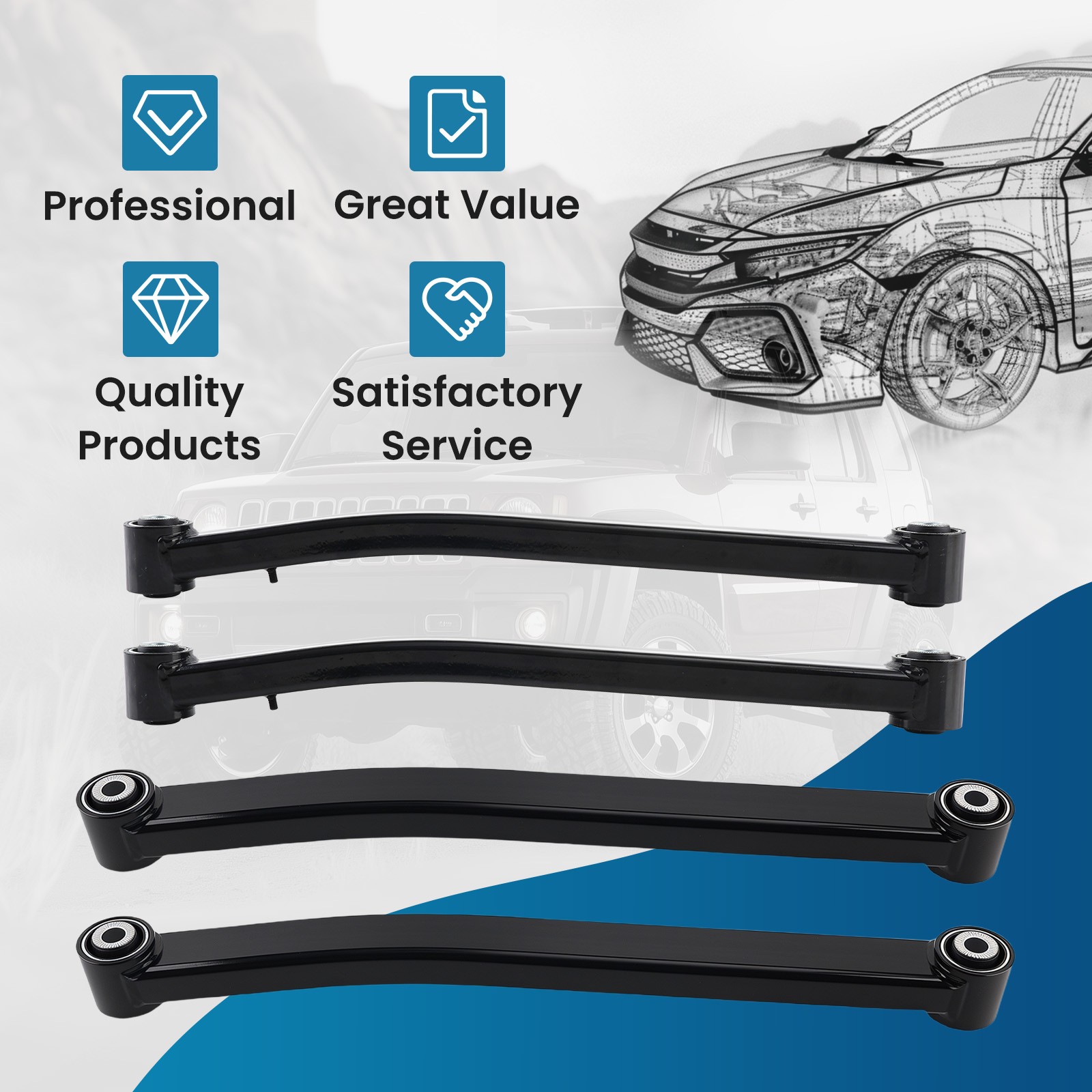 Front Upper & Lower Control Arms for 2020-2023 Jeep Gladiator 2018-2023 Wrangler