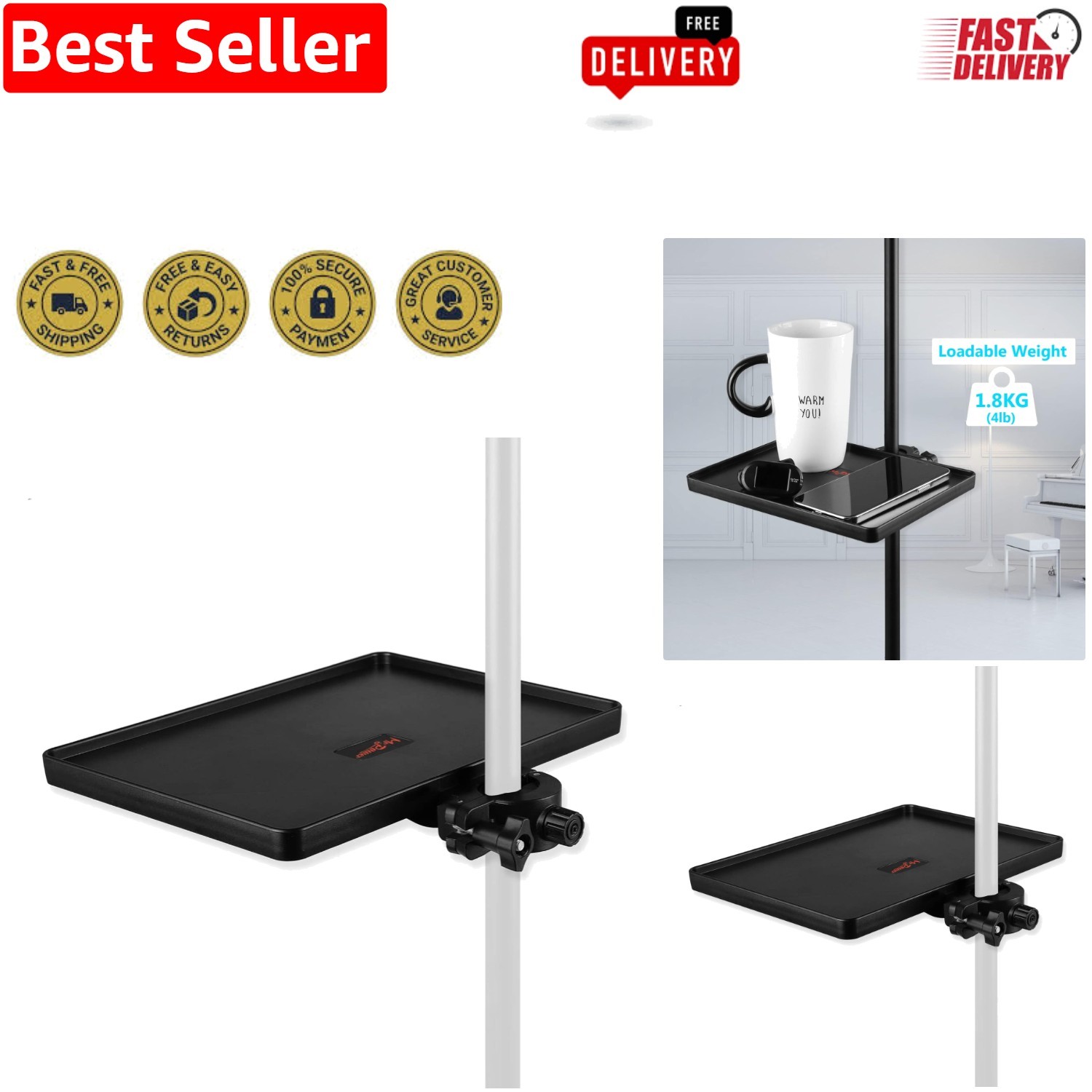 Versatile Microphone Stand Tray 8.7" x 6.5" - Perfect for Recording & Karaoke