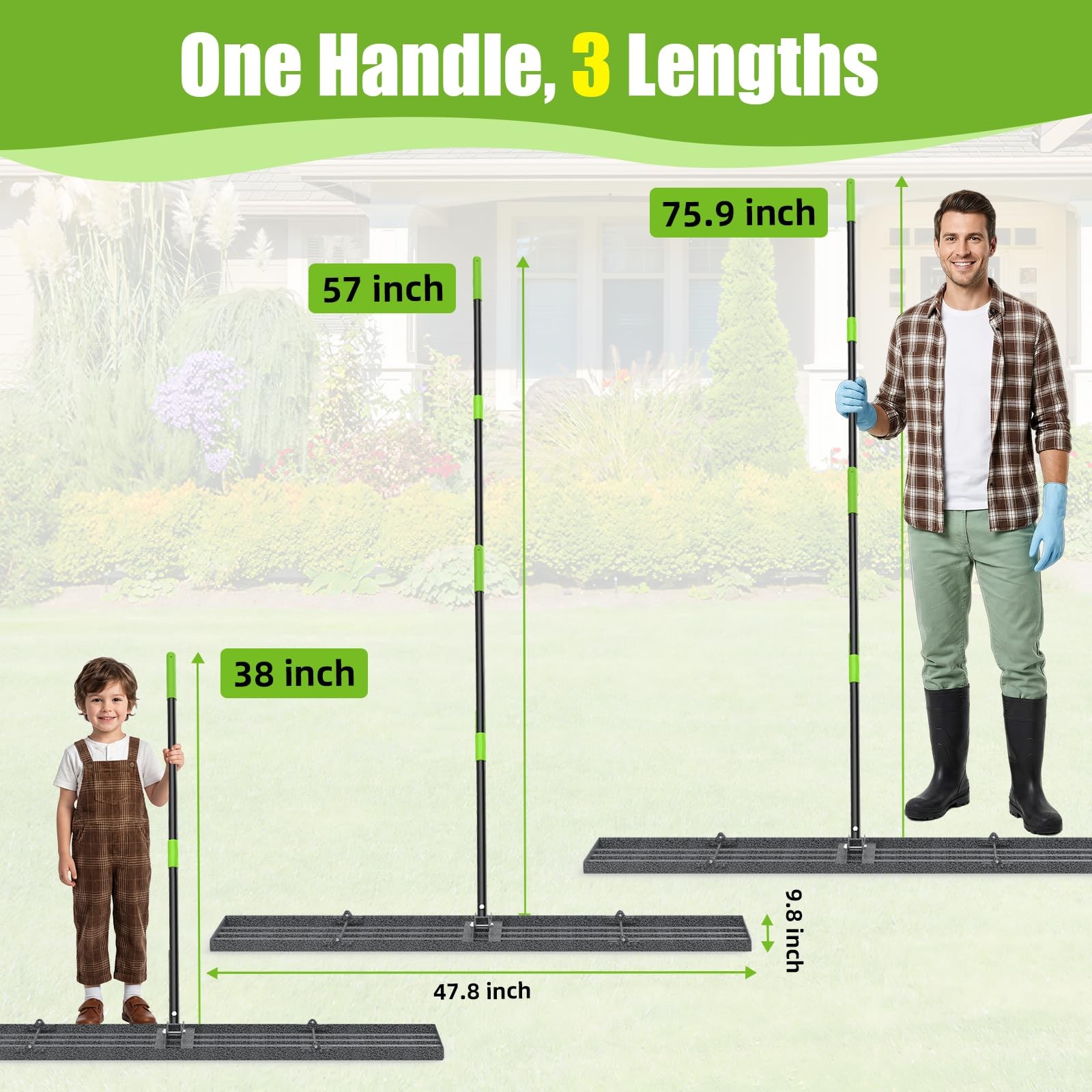 48×10 Anti-Flip Lawn Leveling Rake,76” Adjustable Handle