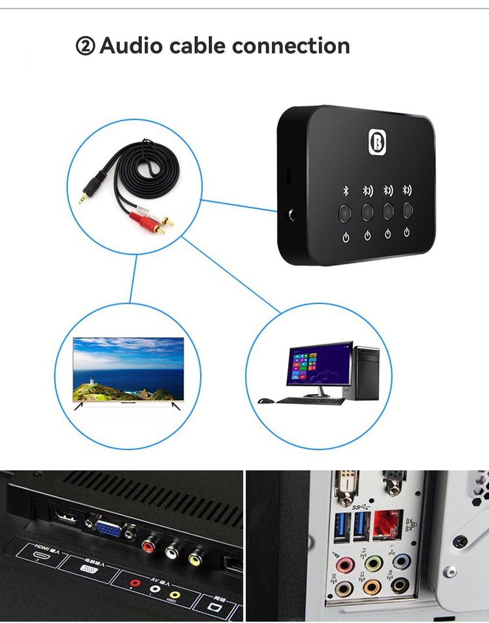 Bluetooth-Compatible Audio Adapter Receive-Send 2-in-1 Sending Out One-Three