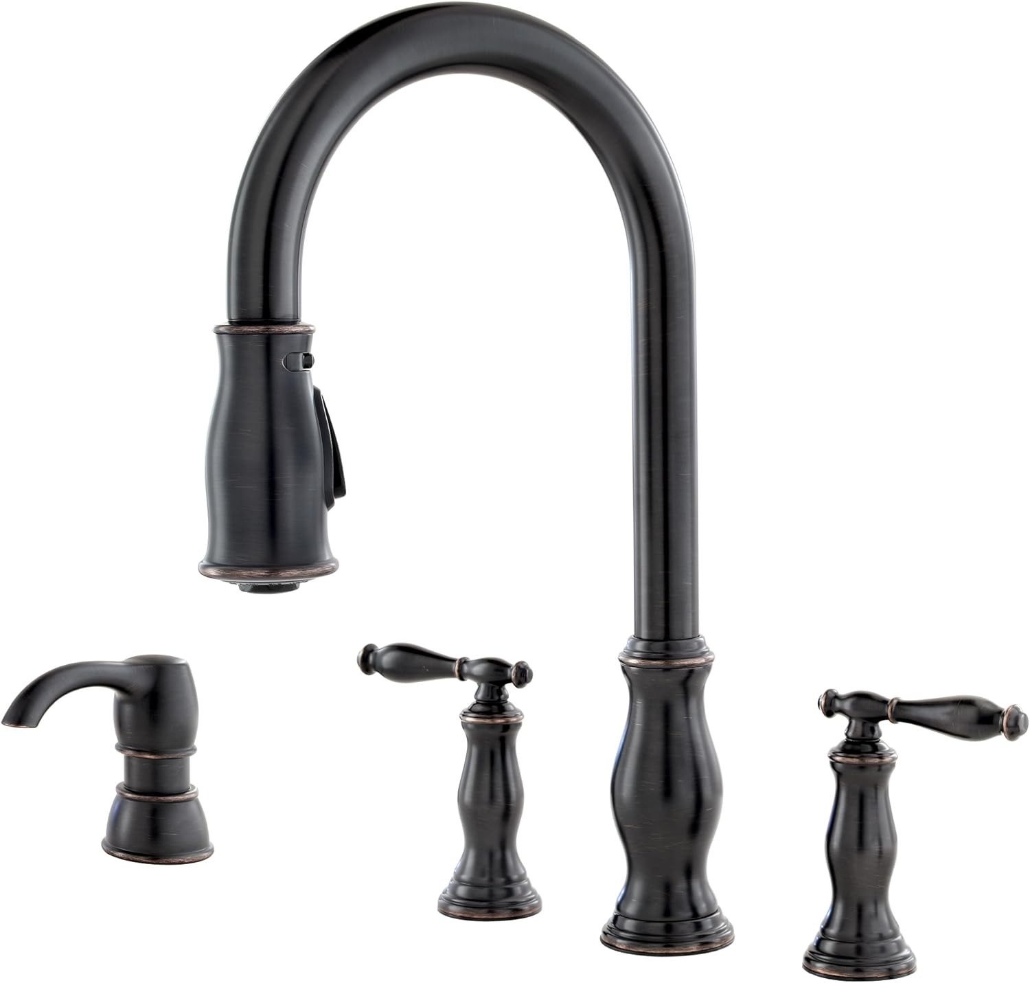Pfister Hanover Kitchen Faucet with Pull Down Sprayer and Soap Tuscan Bronze