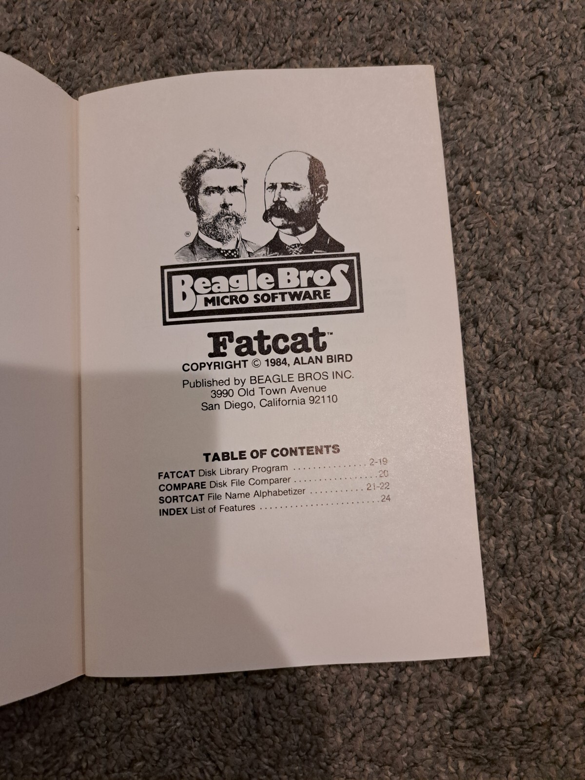 Beagle Bros Micro Software FatCat Apple Disk Library Program Alan Bird Manual