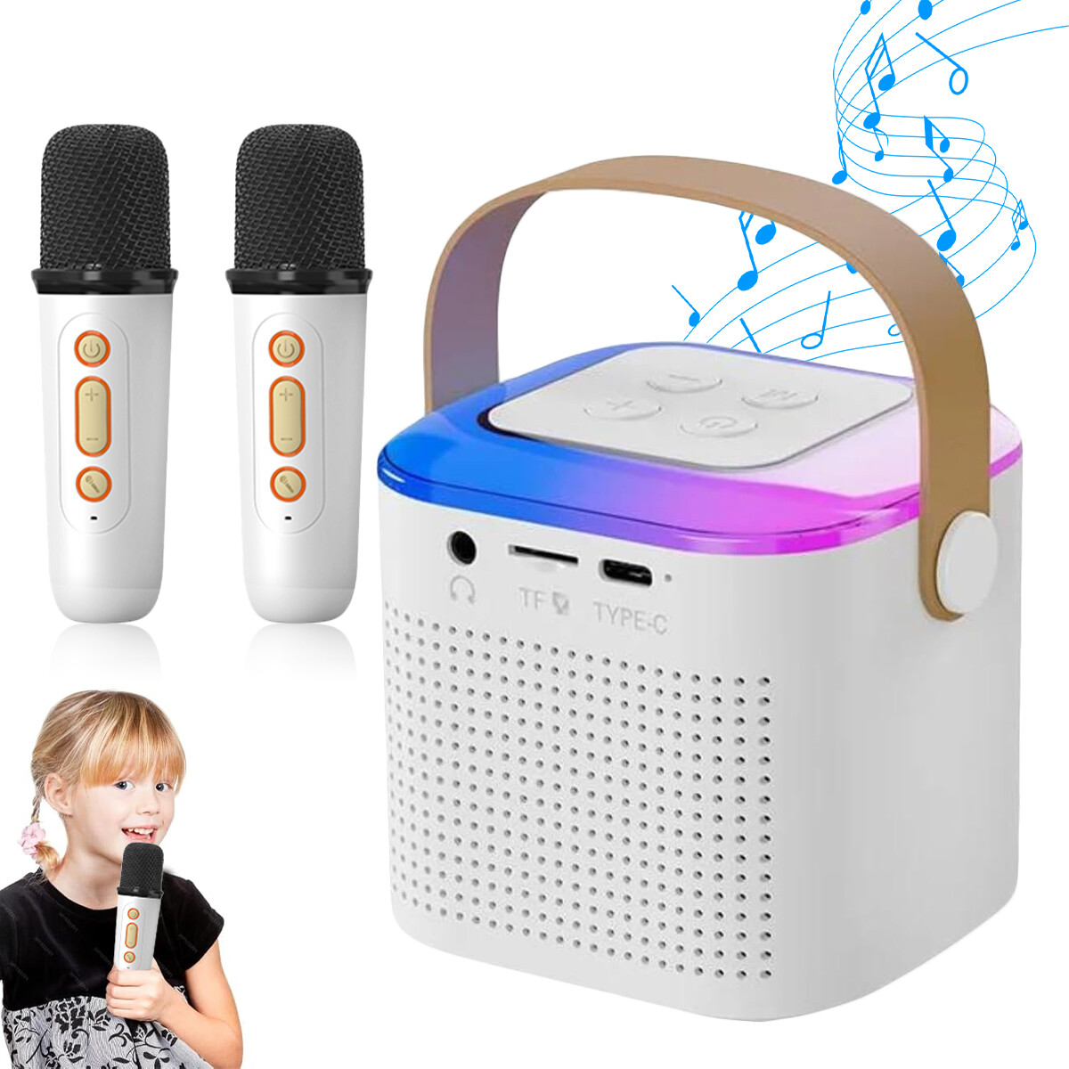 Mini Kids Karaoke Machine Portable Bluetooth Speaker with 2 Wireless Microphone