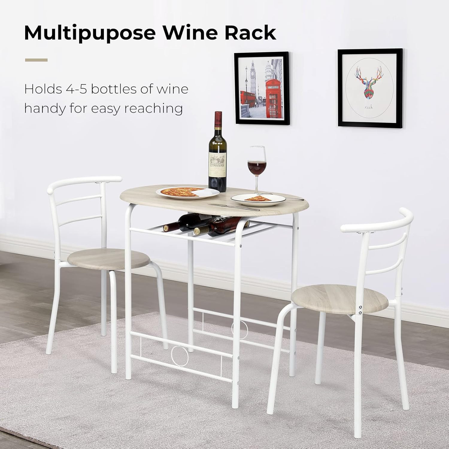 3 Piece Dining Set,Small Kitchen Table Set for 2,Breakfast Table Set,Kitchen Woo