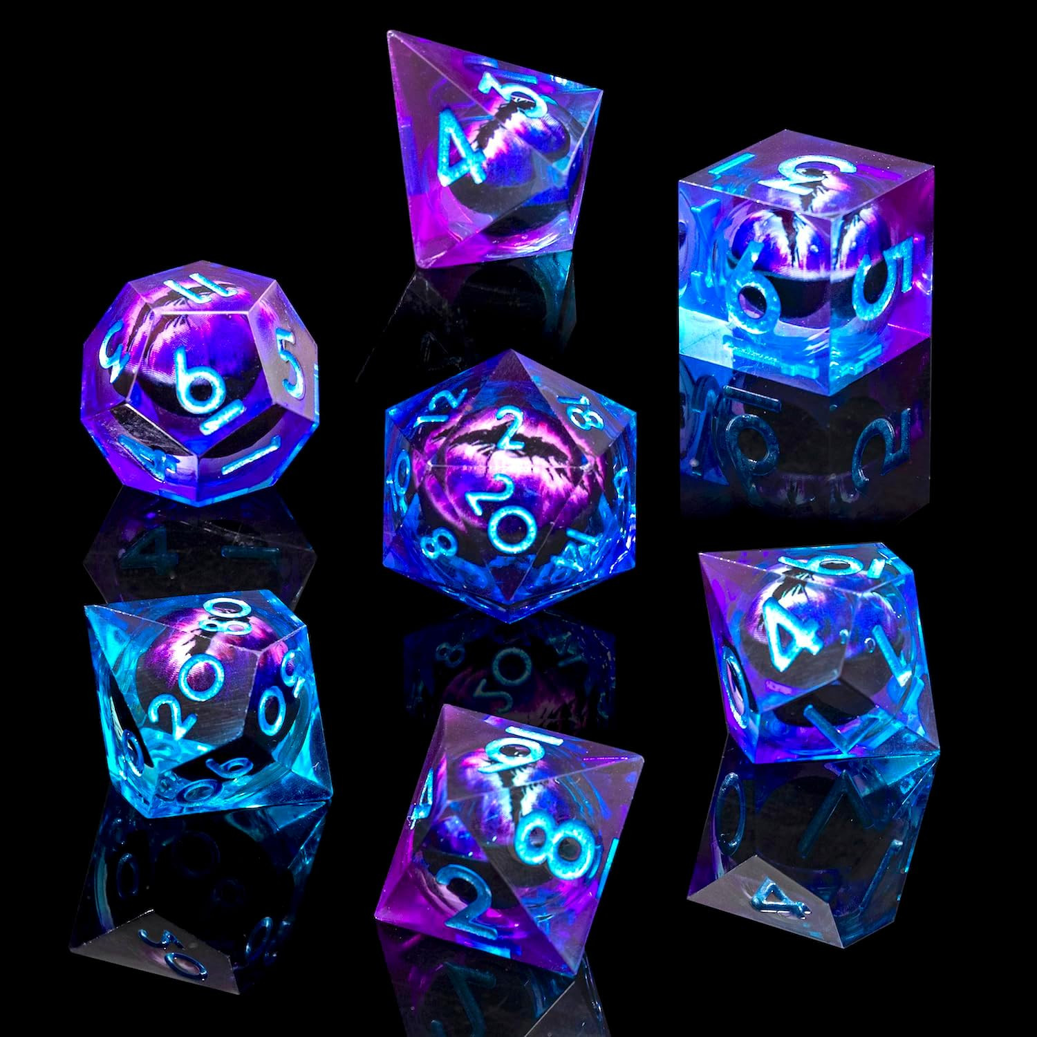 Beholder'S Dragon Eye DND Dice Set,Sharp Edge Liquid Core Resin Handmade Cat Eye