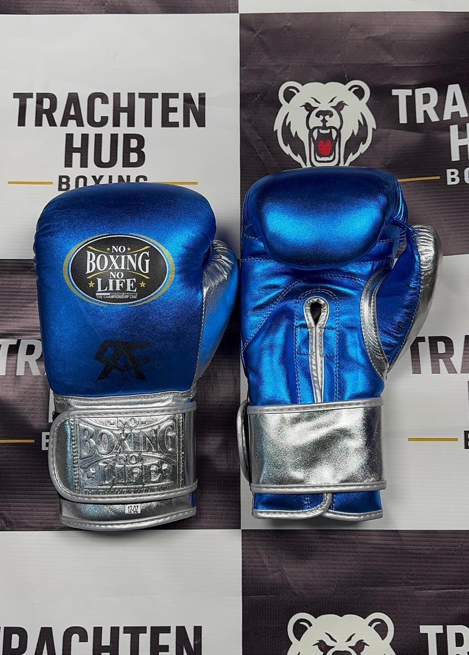 Custom Handmade White Gold Boxing Gloves - No Boxing No Life - 100% Cow Leather