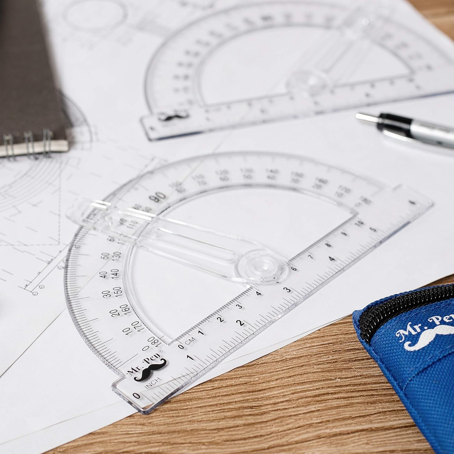 3-Pack 6-Inch Clear Plastic Protractors with Swing Arm for Accurate Geometry