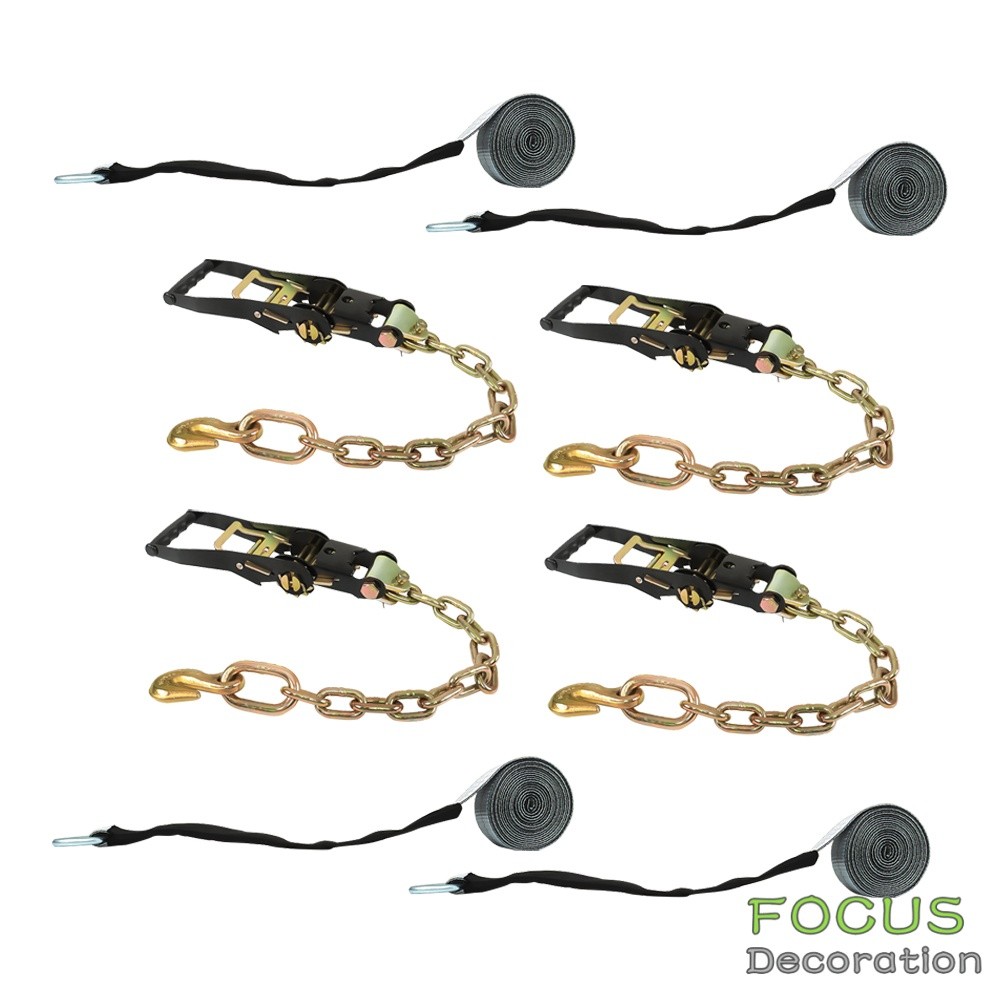 Car Tire Strap Tie Down 4 Pack Lasso Style 2"X 96" 3,300 Pound Silver Polyester
