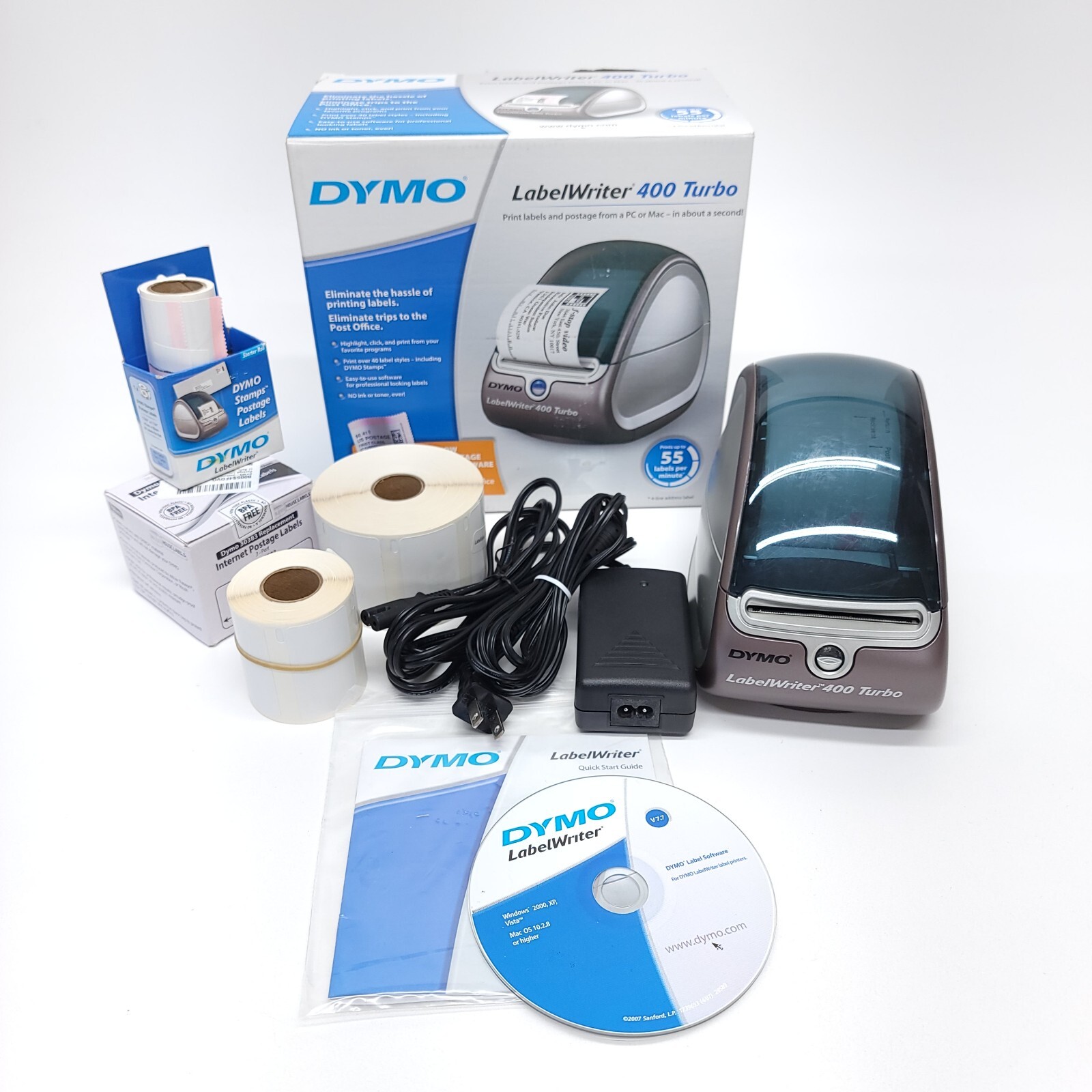 DYMO LabelWriter 400 Turbo Thermal Printer Tested Complete Extra Labels PC Mac