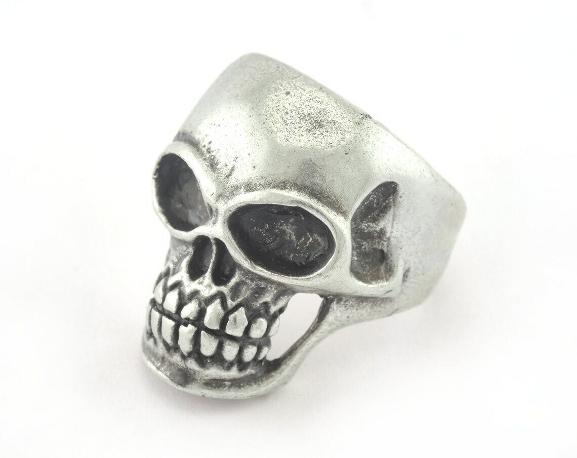 Skull Adjustable Ring Antique Silver Plated Brass (19mm 9US inner size) 3265