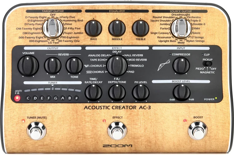 Zoom AC-3 Acoustic Creator Enhanced Direct Box and Multi-effects Pedal