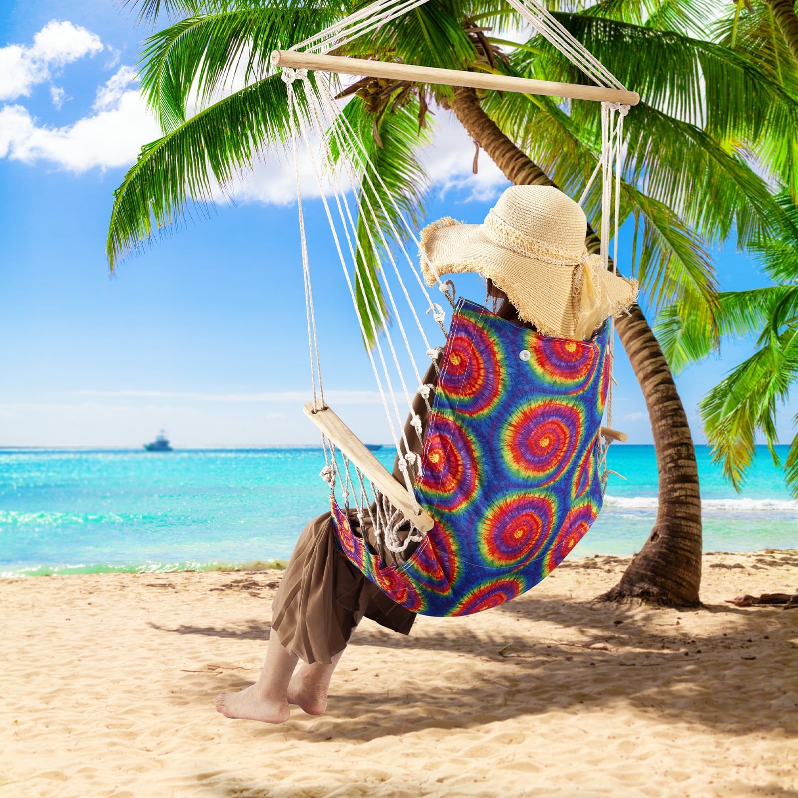 Hanging chair W/ Pillow & Arms-TieDye