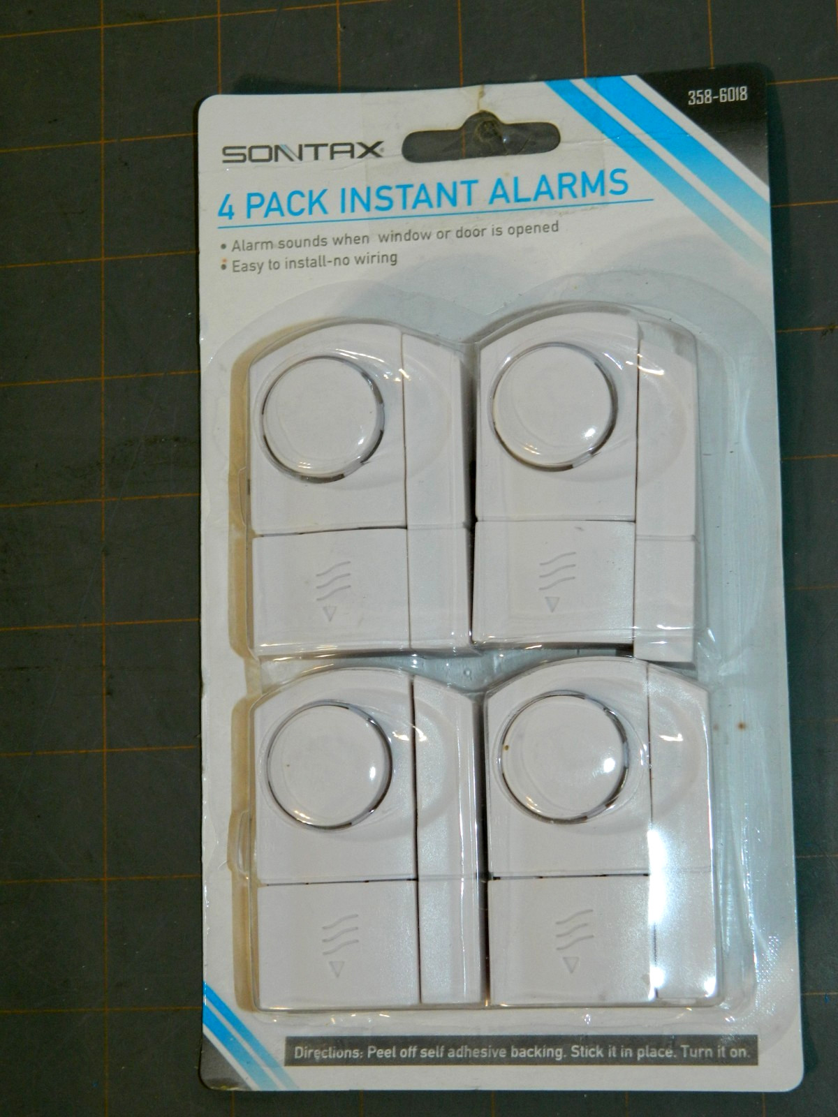 NEW Sontax 4 Pack Instant Stick-On Alarms White for Doors/Windows FREE SHIP