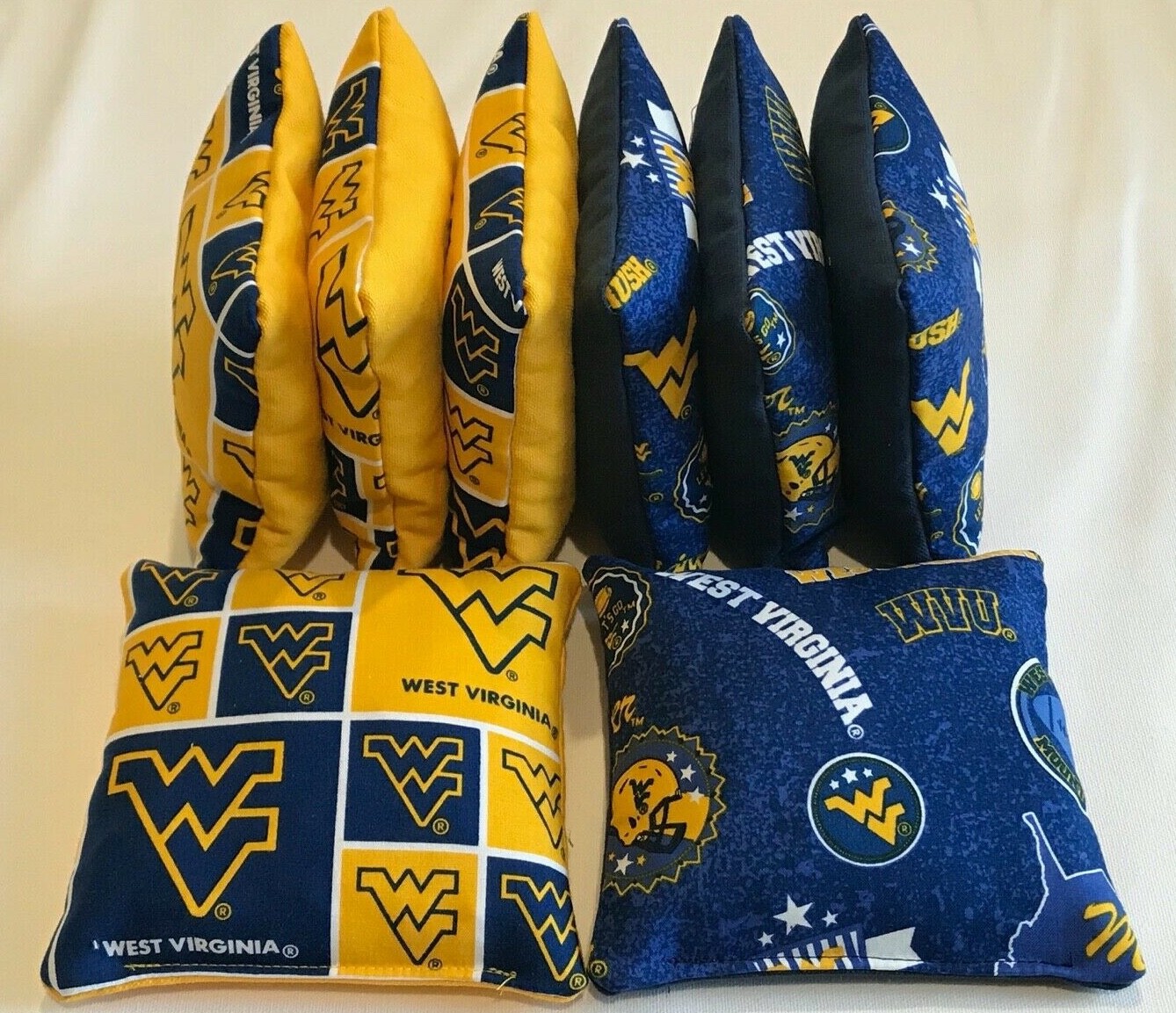 BEAN BAG TOSS GAME CORNHOLE BAGS WEST VIRGINIA MOUNTAINEERS SET OF 8 WVU