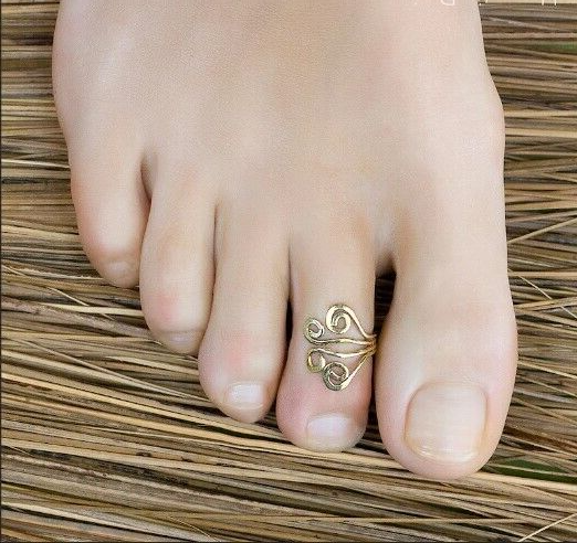 ADJUSTABLE Women's 925 Silver Solid Metal Daily Use Desingner Toe Ring Gold Over