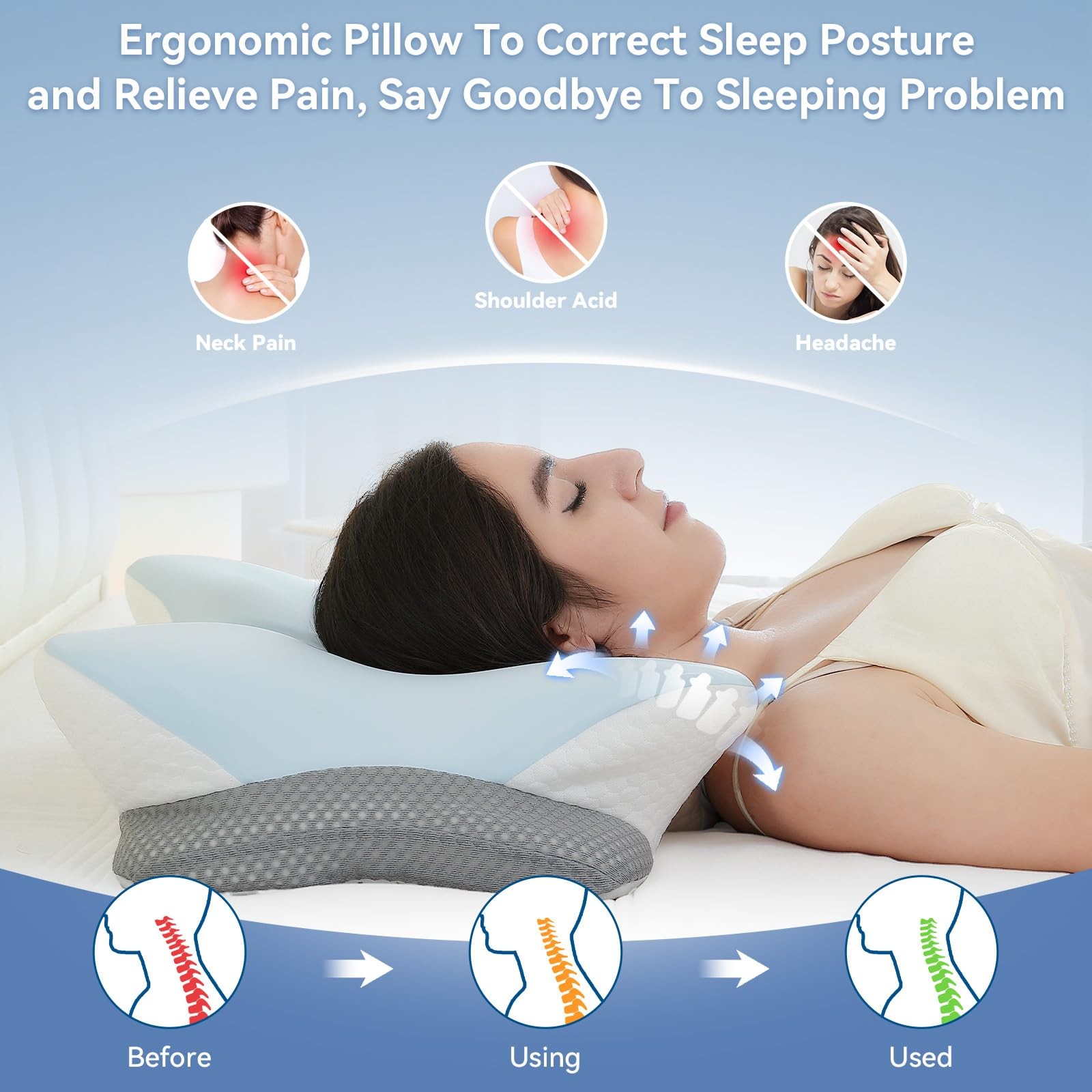 Memory Foam Cervical Neck Pillow, Ergonomic Contour Bed Pillow
