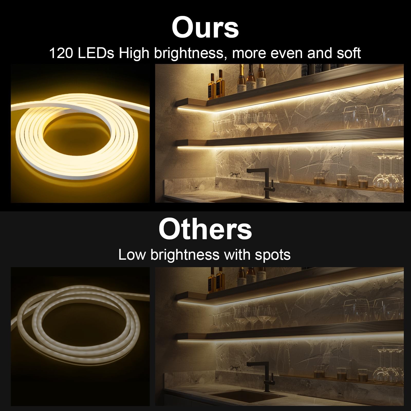 Neon Light Strips, Warm White Dimmable Lights, 16.4ft/5m Flexible Waterproof ...