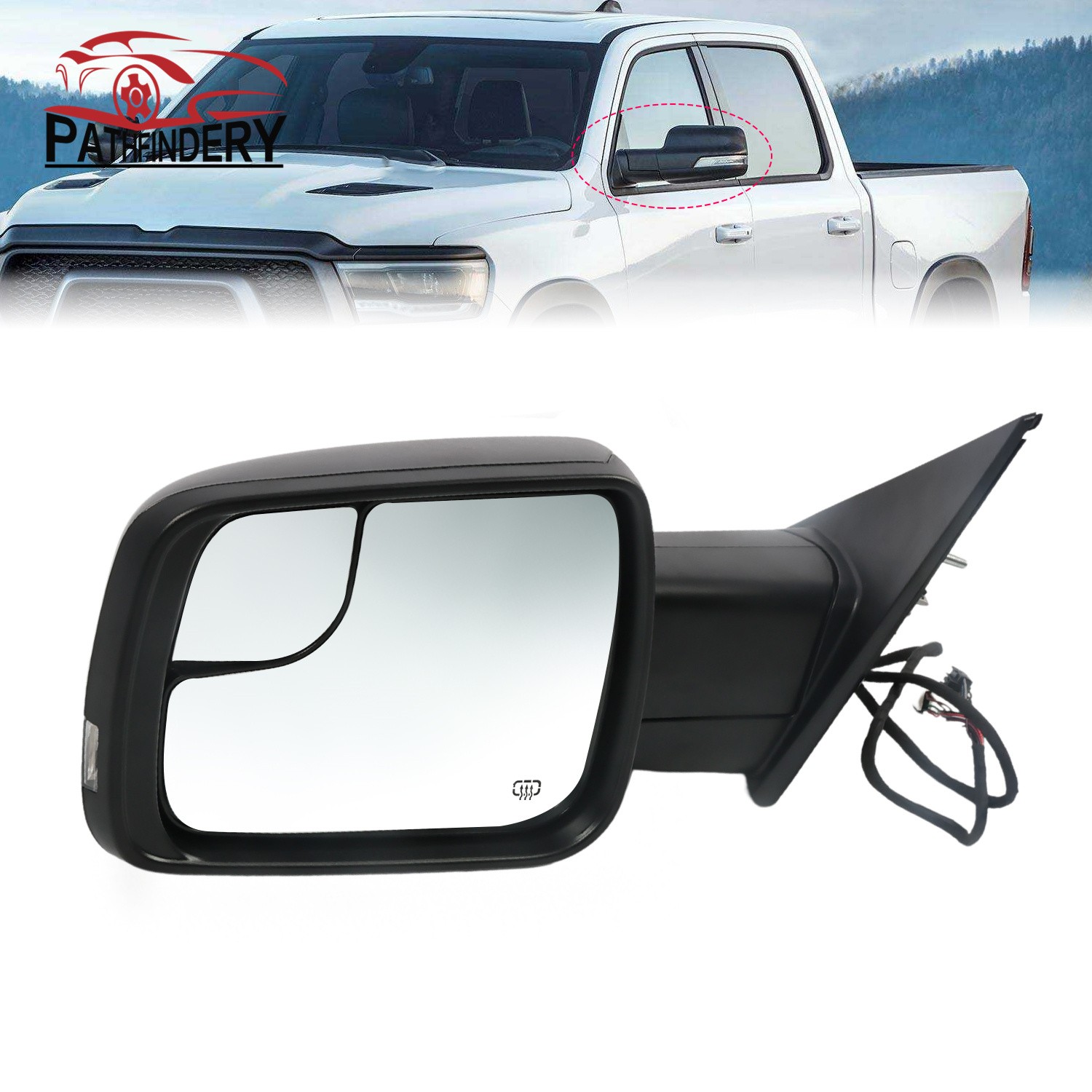 Mirror For 2019-2022 Ram 1500 LH Power Heated Power Fold w Signal Light Textured