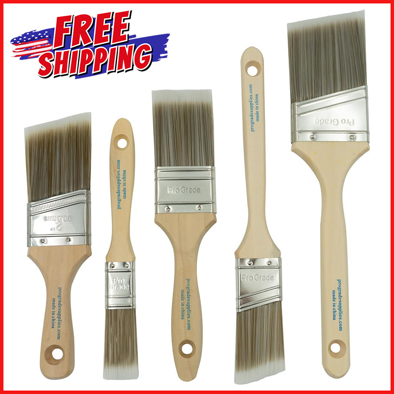 5 PAINT BRUSH SET Flat Angle Latex Oil Paints Interior Exterior Home Improvement