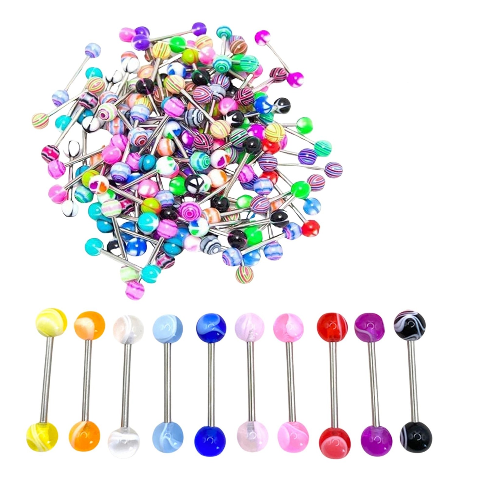 20Pcs Disposable Tongue Ring,Beautiful Colorful Women Tongue Ring Bar Stud Ra...
