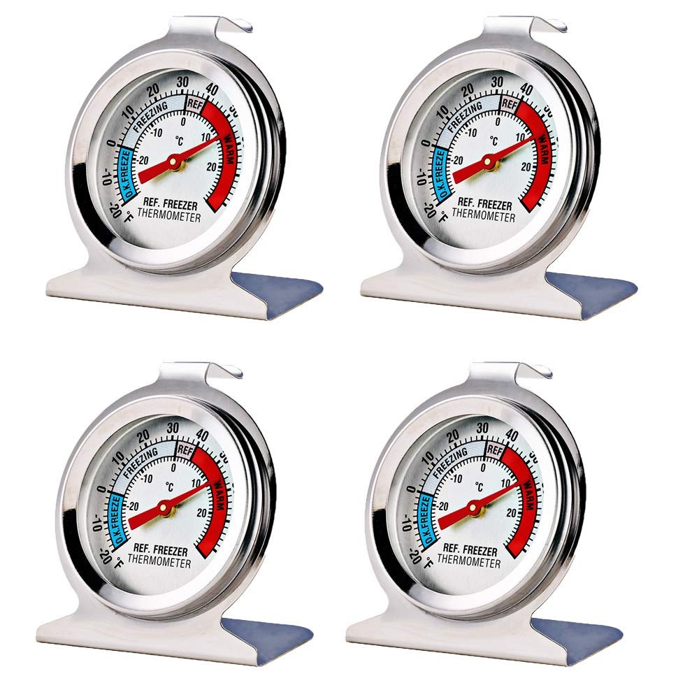 4 Pack Refrigerator Freezer Thermometer Large 26.7 Degrees Celsius, White