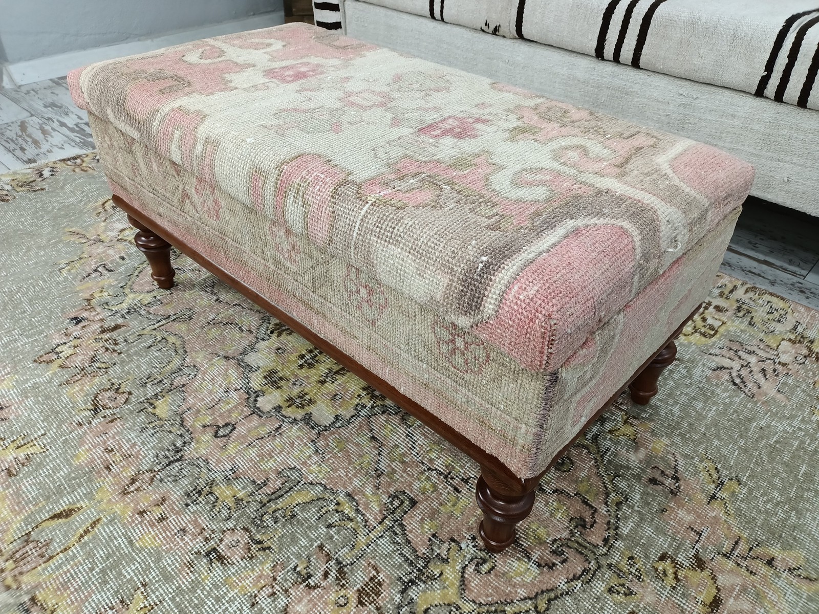 Vintage Rug Bench Handmade Ottoman Turkish Kilim Rug Storage Ottoman