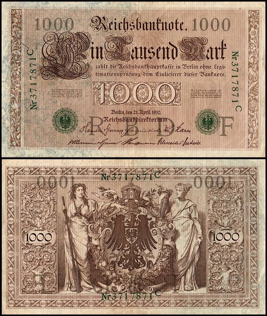 Germany 1000 Mark, 1910, P-45, Used