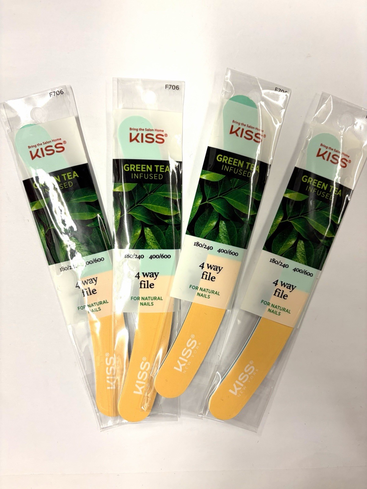 KISS Green Tea Infused 4 WAY NAIL File F706 FOR NATURAL Nails Qty 4
