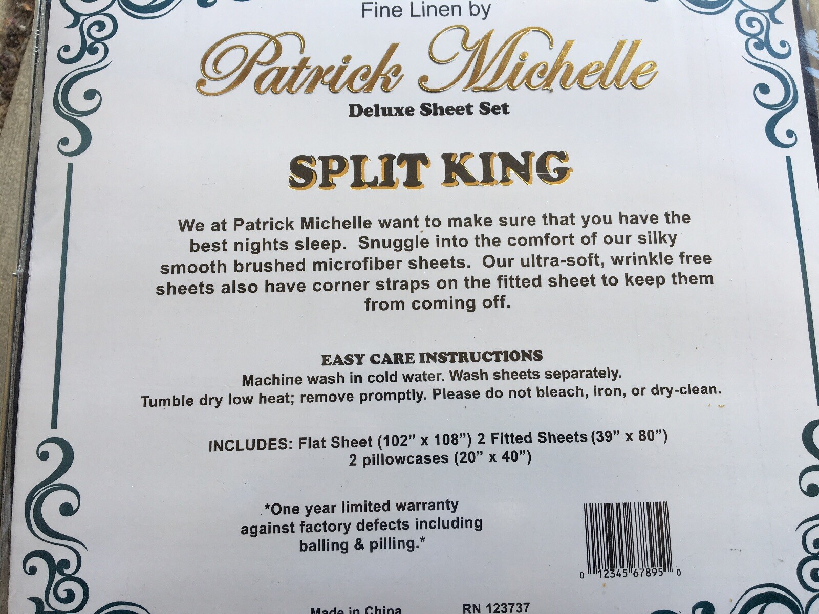NEW Patrick Michelle bed sheets Split King