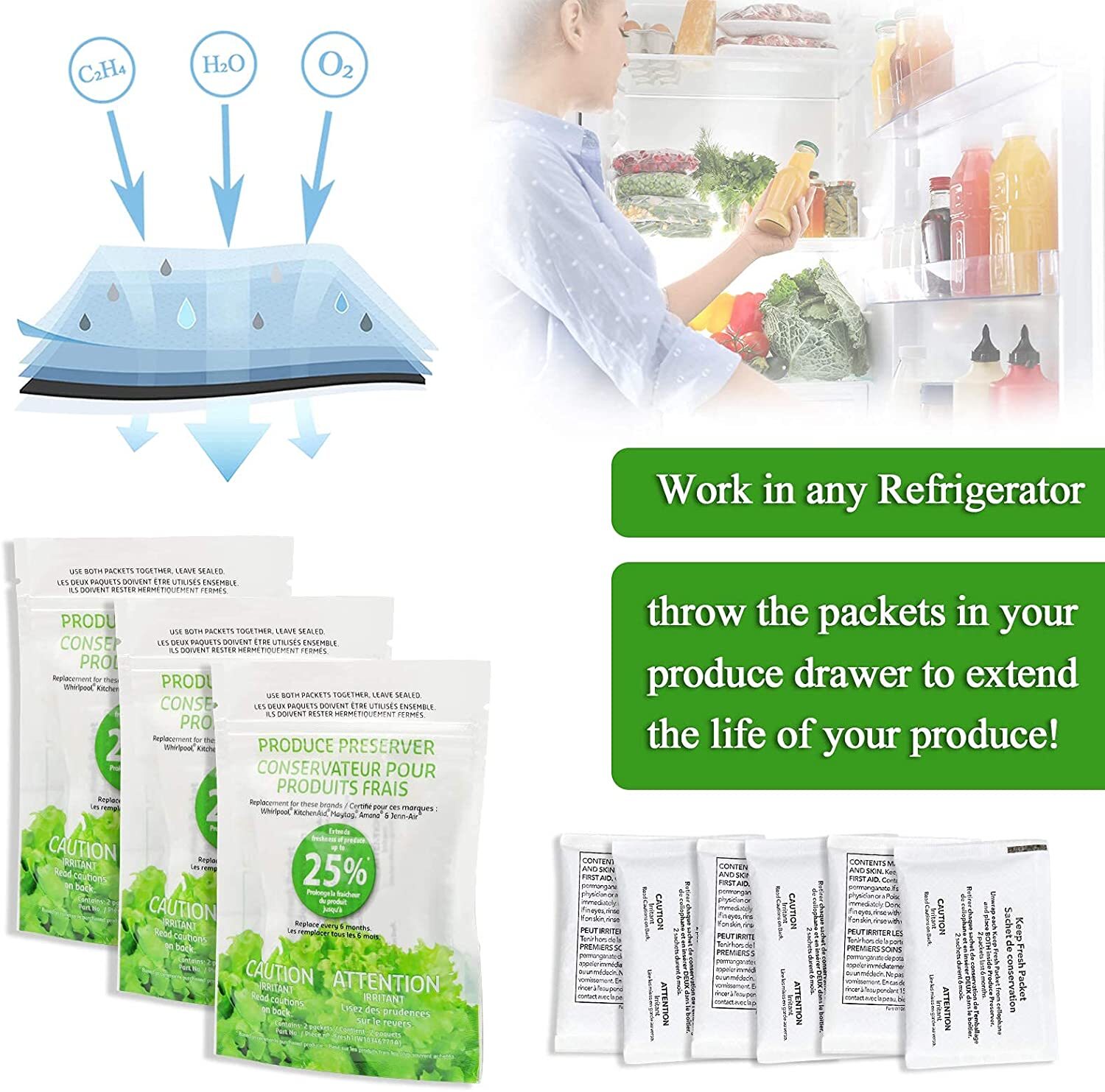 3Pack Natural Filters W10346771A Fresh Flow Produce Preserver Refrigerator