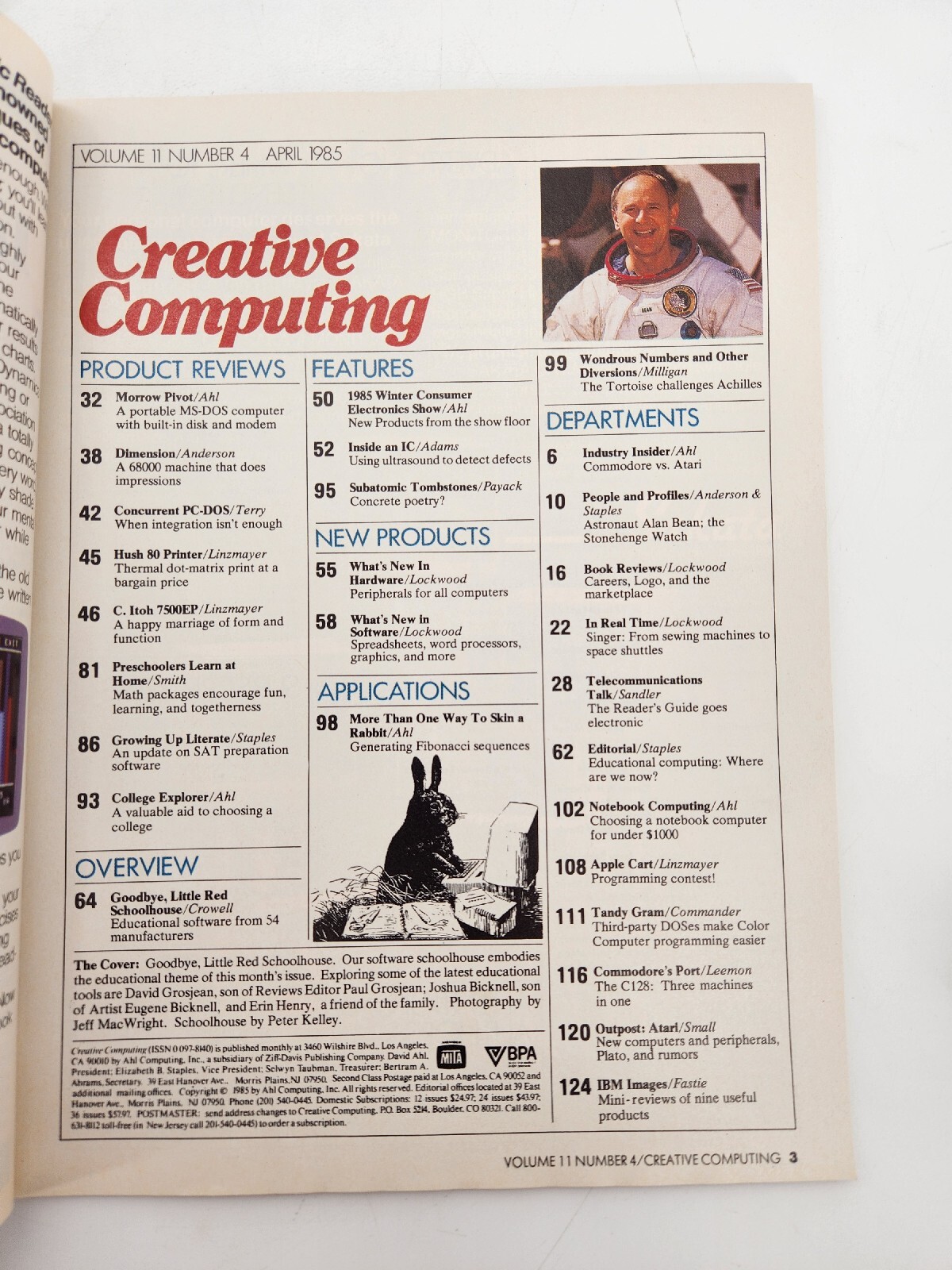 April 1985 Creative Computing Magazine Educational Software Vintage Computer