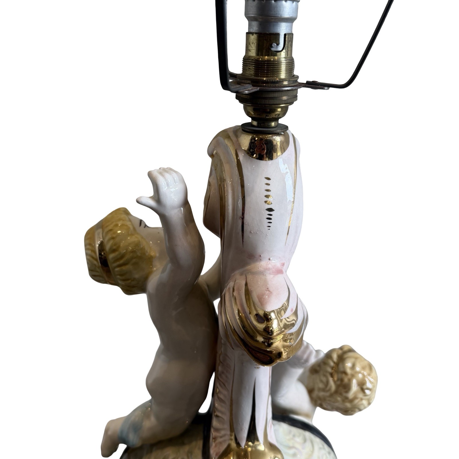 Large Capodimonte Cherub Table Lamp Italian Porcelain Figurine Decorative