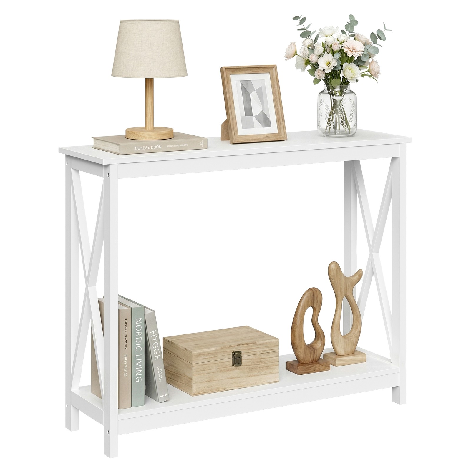 Console Table Bed Accent Side Stand Display Storage Shelf Entryway Decor White
