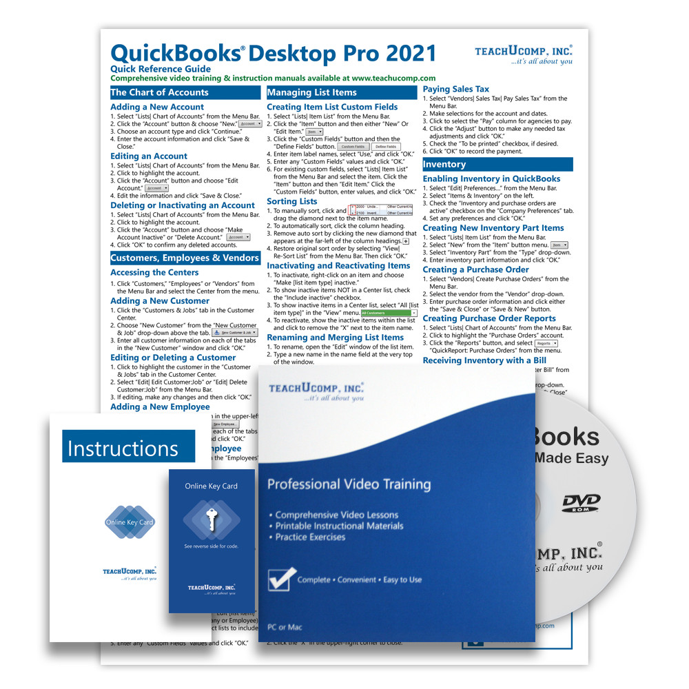 QUICKBOOKS PRO 2021 DELUXE Training Tutorial Course with Quick Reference Guide
