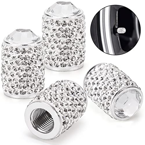 Bling Tire Valve Caps, 4 Pack Handmade Crystal Rhinestone Tire Caps A-White