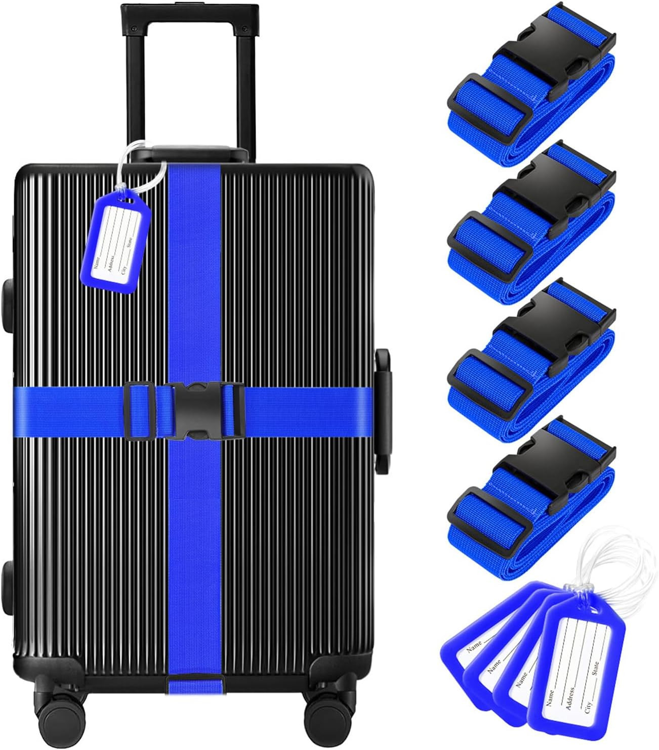 8 Pack Luggage Straps and Tags Set (4 Straps, 4 Tags), Luggage Straps for Suitca