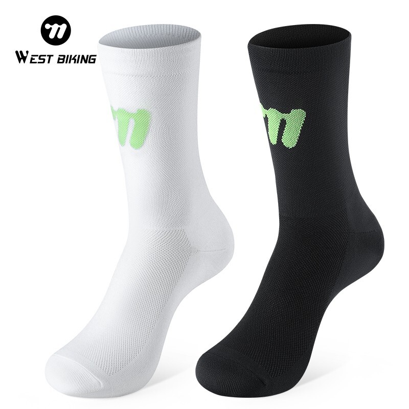 WEST BIKING Sports Cycling Socks Breathable Football Running Luminous Logo Socks