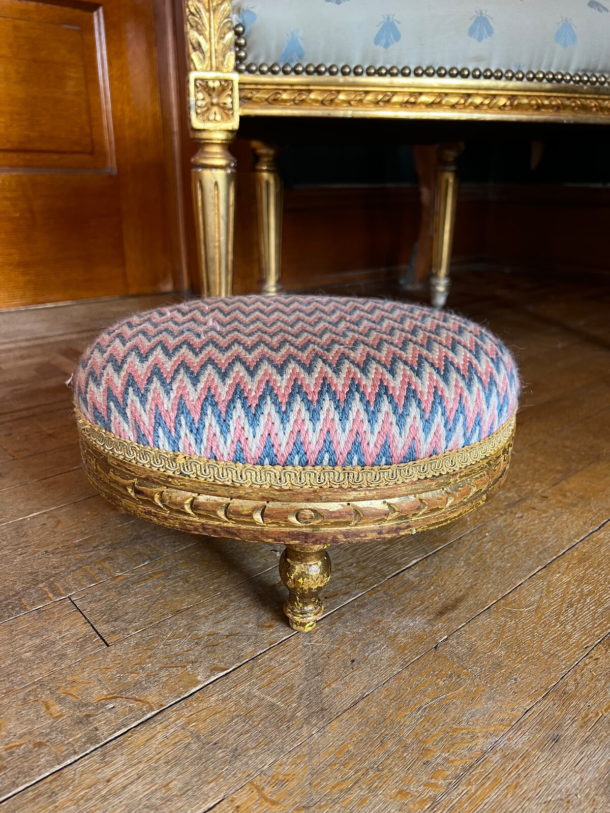 18th Century Diminutive Gilt Louis XVI Tambour Footstool - Free Shipping