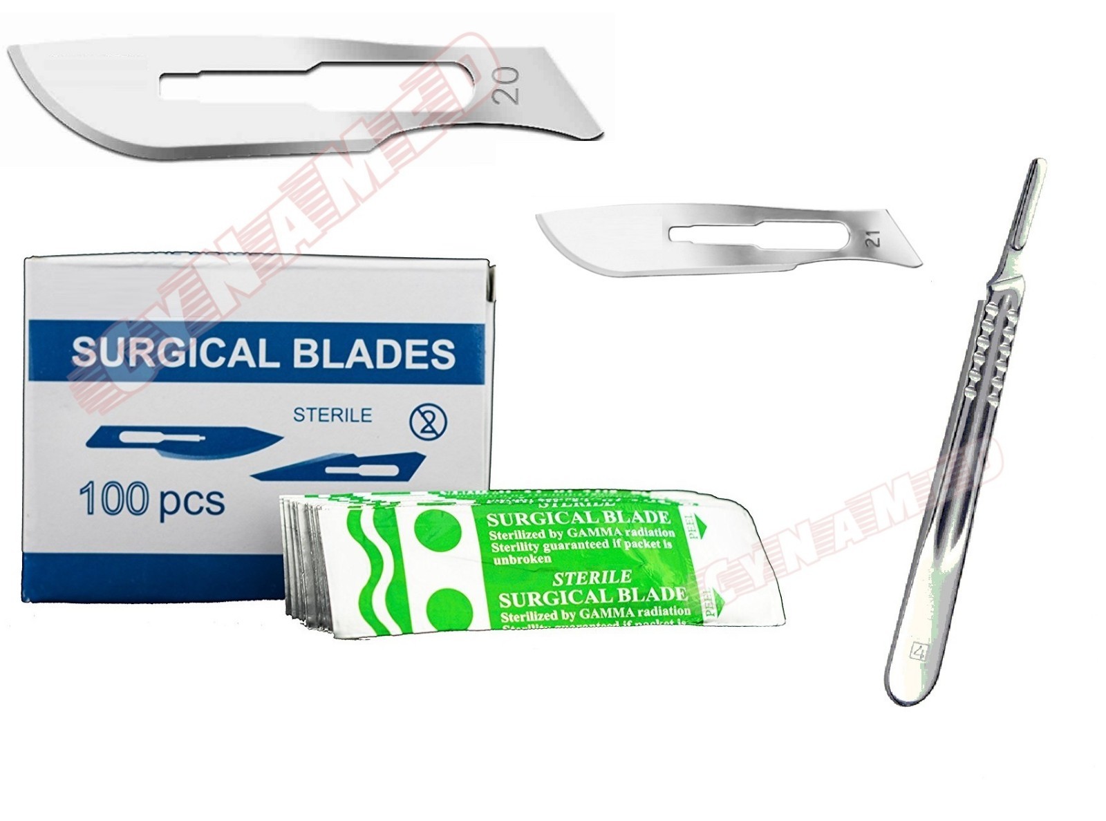#20 + #21 200PCS SCALPEL BLADES + HANDLE #4 SURGICAL KNIFE DERMAPLANING DENTAL
