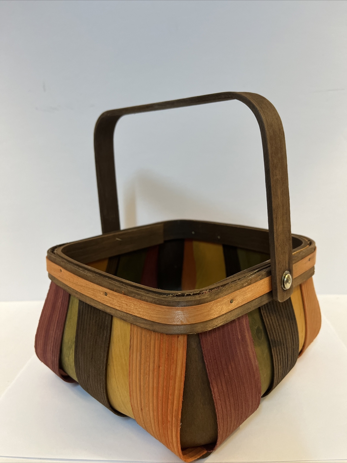 Multicolor Split Wood Square Basket With Handle