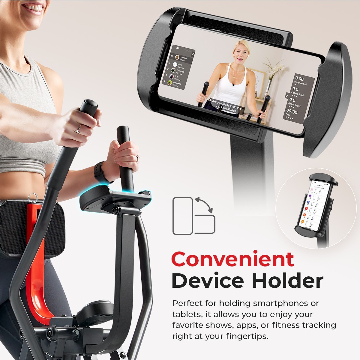 Smart Foldable Air Walk Elliptical Ski Glide Cross Trainer Adjustable Resistance