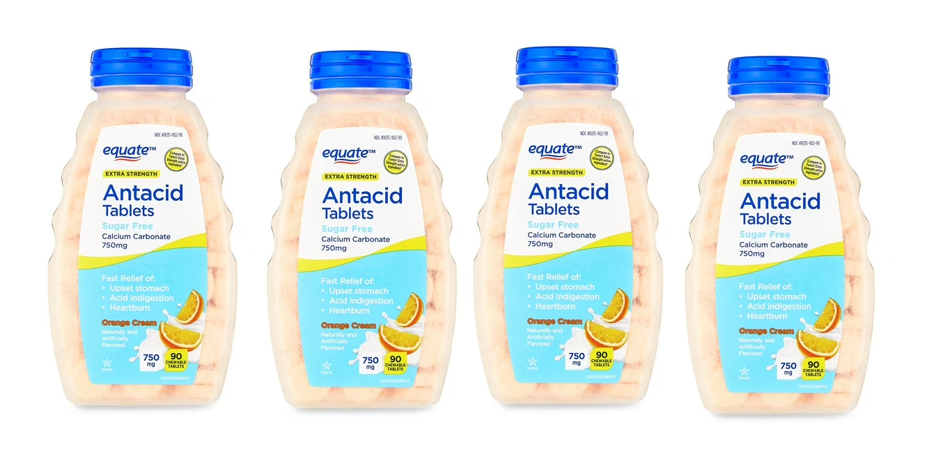 Equate Extra Strength Sugar-Free Antacid Chewable Tablets, Orange Cream, 2 pack