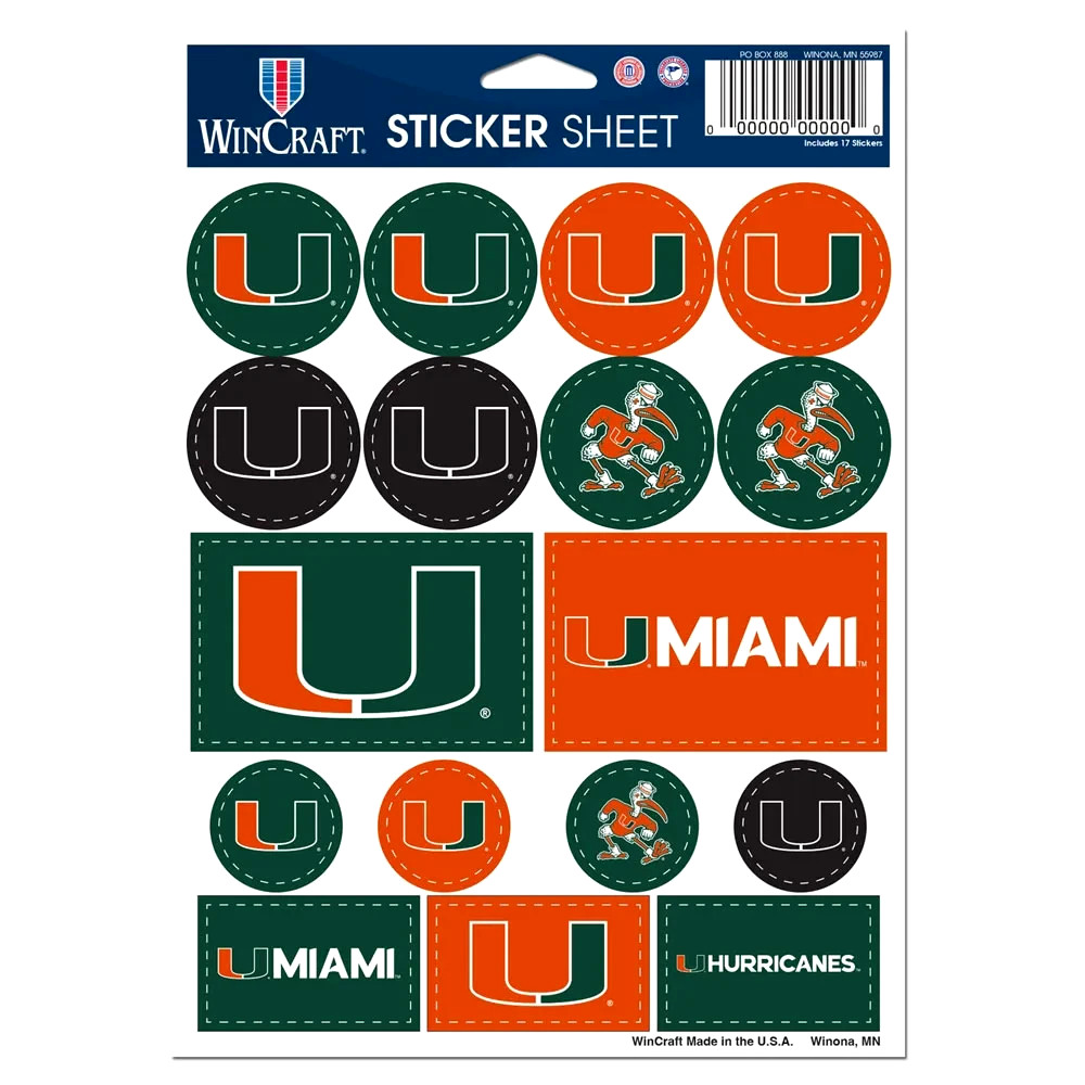 Miami Hurricanes NCAA Vinyl Die-Cut Sticker Set / Decal Sheet *WinCraft