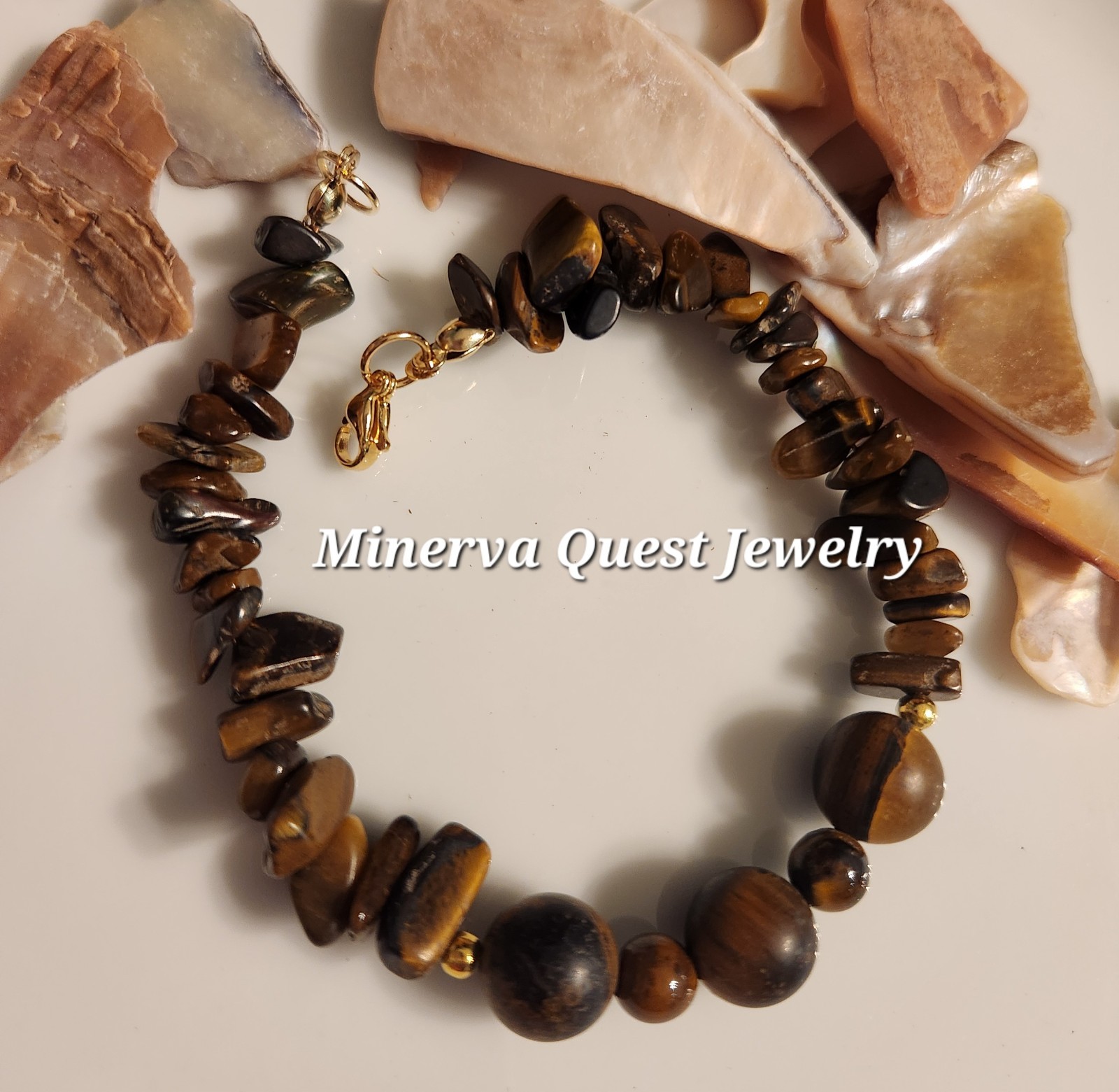 Yellow Tiger's Eye Chip Beaded Stainless Steel Artisan Bracelet.  #2050.