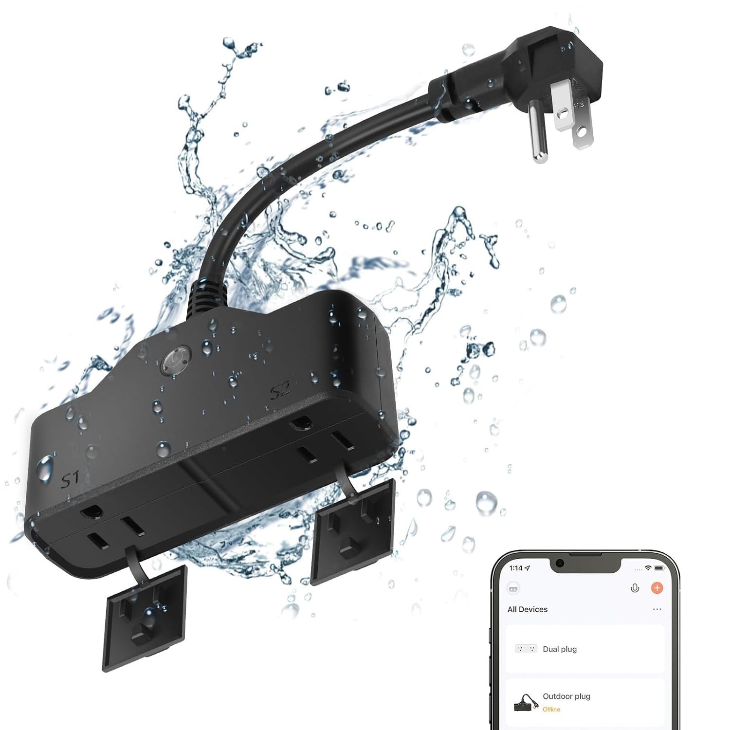 2-Socket Outdoor Smart Plug - 15A, Waterproof, Voice-Controlled Convenience
