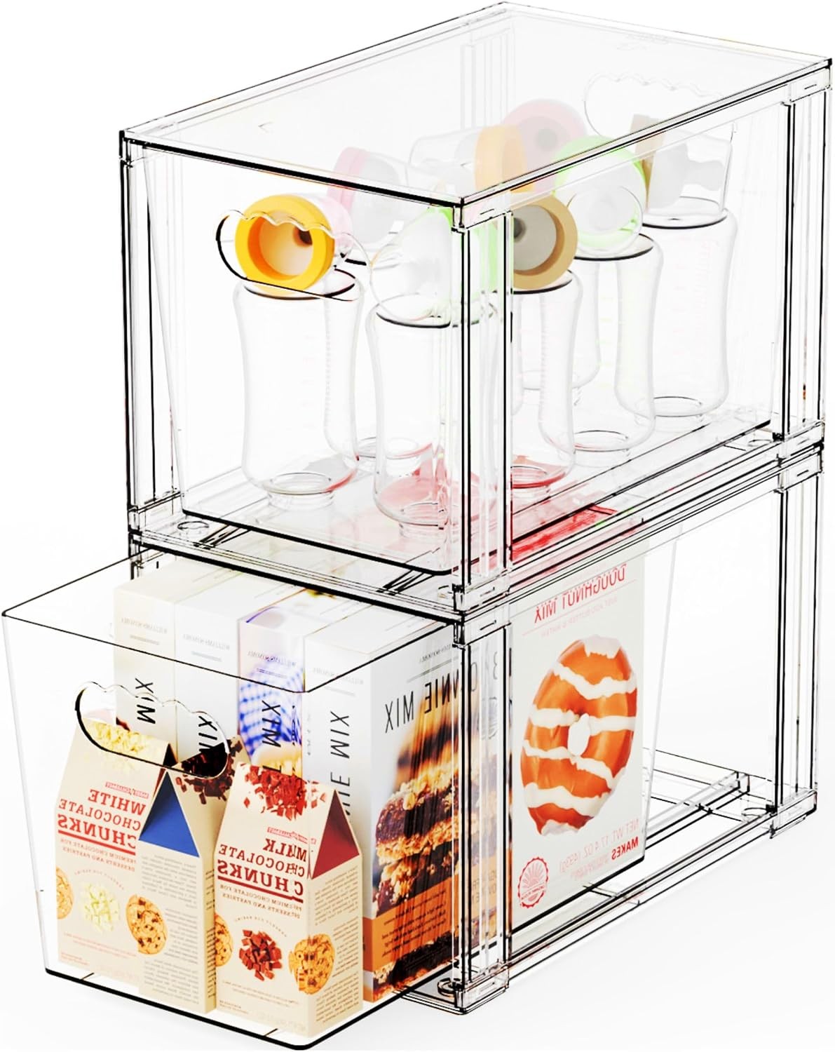 4 Pack Large Stackable Storage Drawers,Clear Acrylic Drawer Organizers & Baby