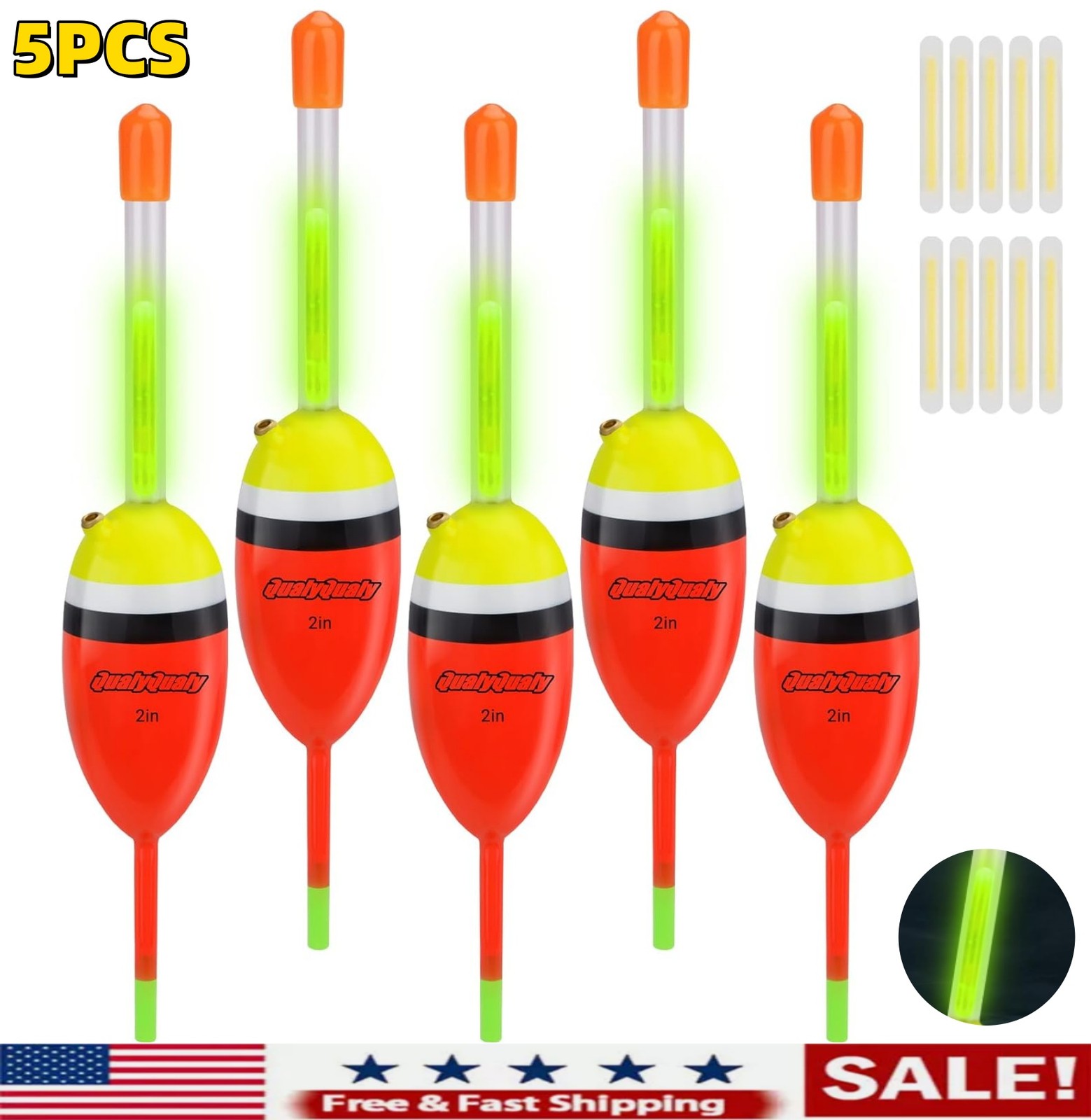 5pc EVA Foam Fishing Floats Fishing Buoyance Floats Night Fish Bobbers Batteries