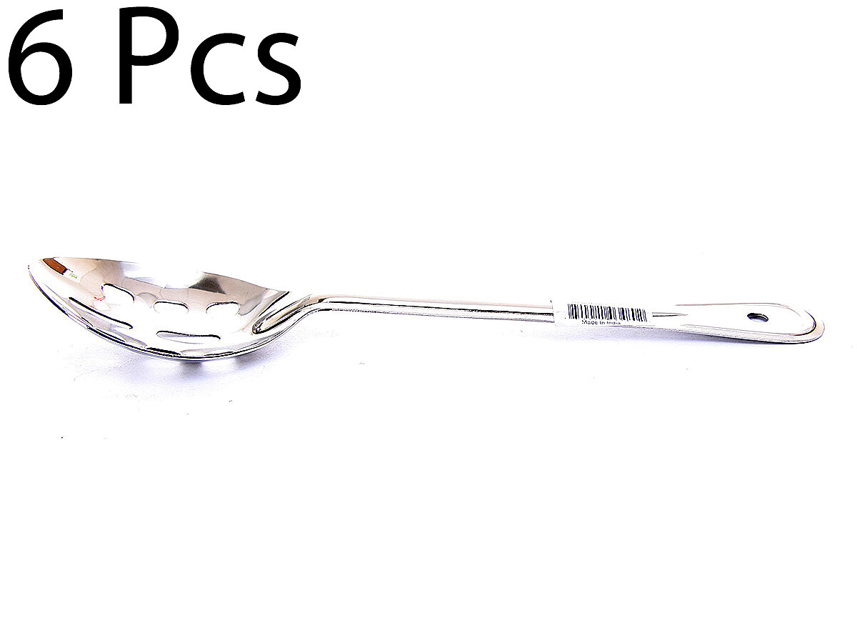 6 Pcs Of 11 Inch Restaurant Basting Spoon Slotted Serving Spoon Stainless Steel